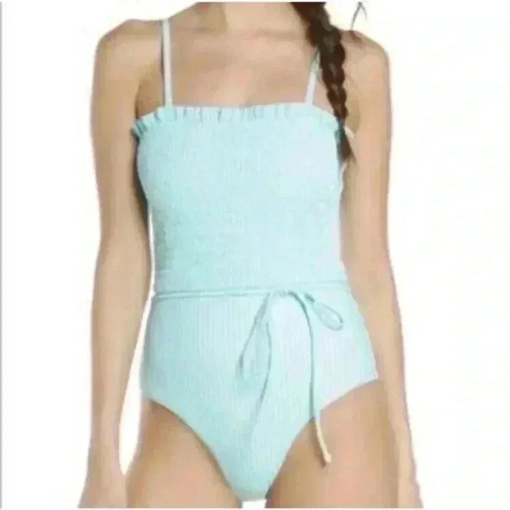 Chelsea28 Smocked One Piece Swimsuit Color Teal Size S